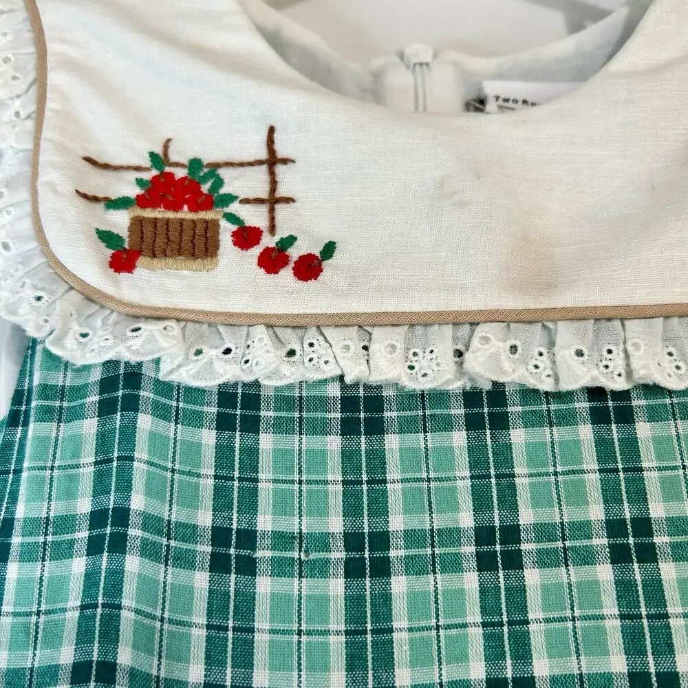 Two Roosters Clothing Girls Homegrown Pettiskirt Dress Green Plaid 5 NWT Flaws